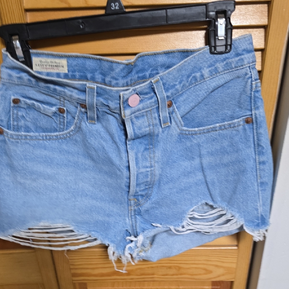 Light Blue Distressed Jean Shorts